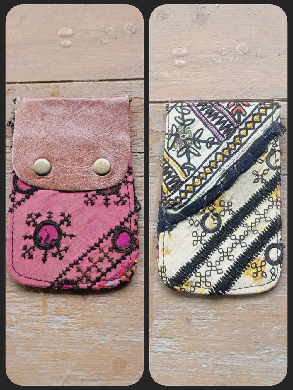 Free People embroidered banjara boho repurposed vtg leather wallet card case